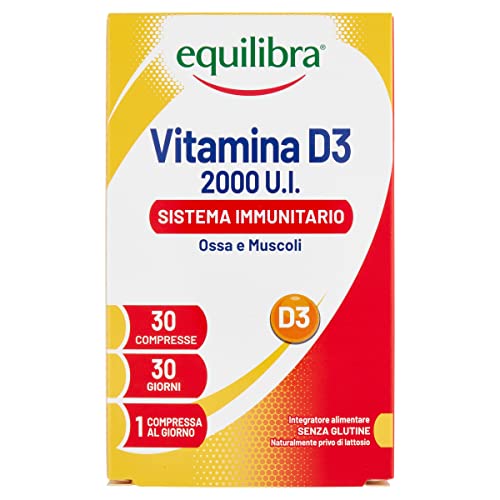 Equilibra Integratori Alimentari, Vitamina D3, Integratore Vitamina D3 Per La Normale Funzione Del Sistema Immunitario, Per Il Mantenimento Di Ossa No