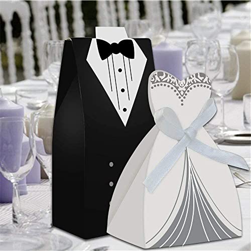 Txyk Wolfteeth 100 Pz Scatoline Portaconfetti Bomboniere Matrimonio Carta Scatole Per Confetti-50 Pezzi Sposa(Con Nastrino) & 50 Pezzi Sposo