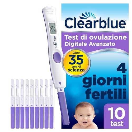 Clearblue Digitale Avanzato Test Di Ovulazione, Aumenta Le Tue Probabilità Di Rimanere Incinta, 1 Portastick Digitale E 10 Test