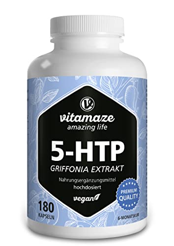 Vitamaze® Griffonia 5-Htp Alto Dosaggio 600 Mg, 180 Capsule (Per 6 Mesi) Vegane Di Estratto Di Semi Di Griffonia Potente Dosi, Integratore Senza Addit