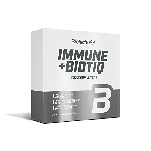 Biotechusa Immune+Biotiq, Integratore Alimentare Probiotico In Capsule Con Inulina, Vitamine C E D, Zinco Ed Estratti Vegetali, 2×18 Capsule