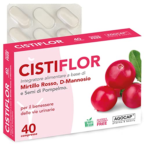Cistiflor, D-Mannosio, Mirtillo Rosso E Semi Di Pompelmo | Per Cistite, Candida E Infezioni Delle Vie Urinarie | 40 Compresse, Integratore D Mannosio,