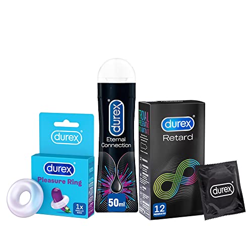 Durex Kit Retard 12 Preservativi Ritardanti Per Lui Con Benzocaina 5%, Pleasure Ring, Anello Stimolante Per Lui E Durex Eternal Connection Gel Lubrifi