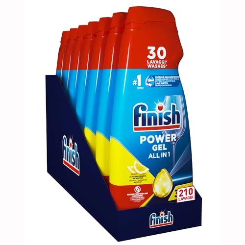 Finish Powergel Detersivo Lavastoviglie Al Limone, Gel Lavastoviglie, 210 Lavaggi, 7 Confezioni Da 30 Lavaggi Di Liquido Lavastoviglie