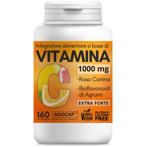 Vitamina C 1000Mg, 160 Compresse Vegane Con Bioflavonoidi Da Agrumi E Rosa Canina, Alto Assorbimento. Rinforza Il Sistema Immunitario | Vitamina C Pur
