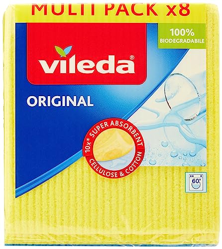 Vileda 142274 – Panno In Spugna Alto Assorbimento Fino A 100 Ml, Colori Assortiti, Confezione Da 8