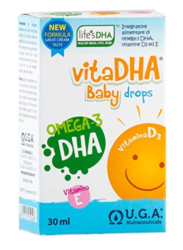 Vitadha® Baby Drops - 100Mg/Ml Di Dha Vegetale Lifesdha E Vitamina D3 Per Neonati (0-12 Mesi) | Aroma Latte/Panna | Bottiglia 30Ml (1 Mese) Con Contag