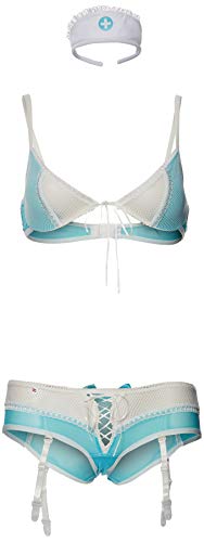 Obsessive 834-Cst Completino Intimo Infermiera Reggiseno Mutandina Reggicalze Bianco Azzurro S/M