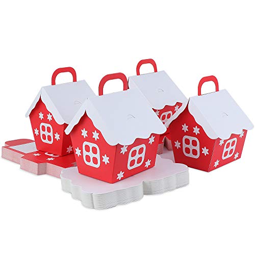 Tsunnee Confezione Da 50 Scatole Regalo Per Feste Di Natale, Scatole Di Caramelle Di Carta Natalizia, Scatole Per Bomboniere A Forma Di Casa, Scatole
