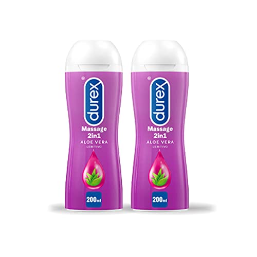 Durex Massage 2 In 1 Con Aloe Vera 200Ml X2, Gel Lubrificante Intimo A Base Acqua E Gel Per Massaggi, 400Ml (Pack Of 2)