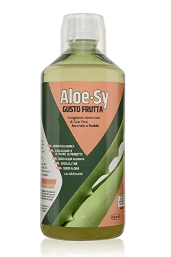 Syrio Integratori Alimentari, Aloe Sy Gusto Frutta, Aroma Pesca, Depurativo, Da Bere Puro O Diluito, Aloin Free, Detox, Pura Polpa, Senza Aggiunta Di