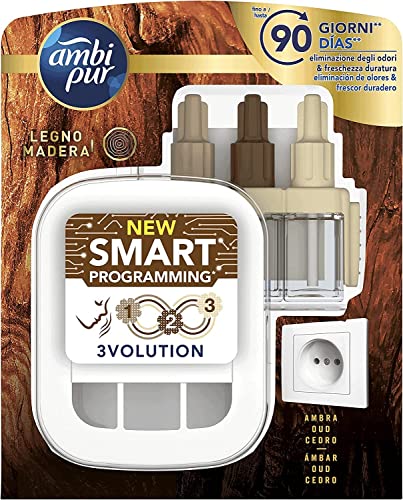 Ambi Pur 3Volution Profumatore Per Ambienti, Diffusore Elettrico E Ricarica, Fragranza Legno Madera, Tecnologia Elimina Odori, Fino A 90 Giorni Di Pro