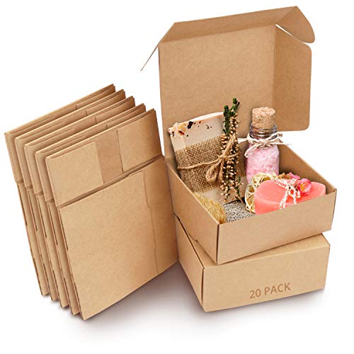 Kurtzy Scatole Regalo Cartone Marroni Kraft (20Pz) - Scatola Cartone Con Coperchio 12 X 12 X 5 Cm - Scatoline Portaconfetti E Scatole Bomboniere Facil