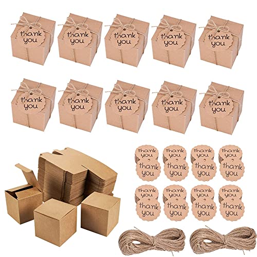 Fictezlove 50 Pezzi Scatoline Cartone, Scatoline Portaconfetti, Scatole Per Bomboniere, Scatola Regalo Piccola, Con Corda In Canapa E Cartellino, Per