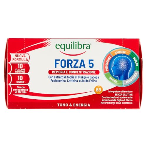 Equilibra Integratori Alimentari, Forza 5, Integratore Con Estratti Di Foglie Ginkgo E Bacopa, Fosfoserina, Caffeina E Acido Folico, Gusto Cola, Con S