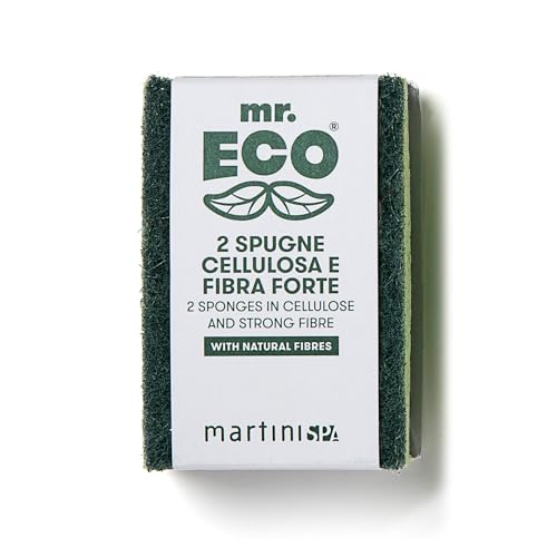 Martini Spa - Mr Eco - Spugne Doppia Azione In Cellulosa E Fibra Forte, Color Verde, 10X7X2Cm, 30G, 2 Unità