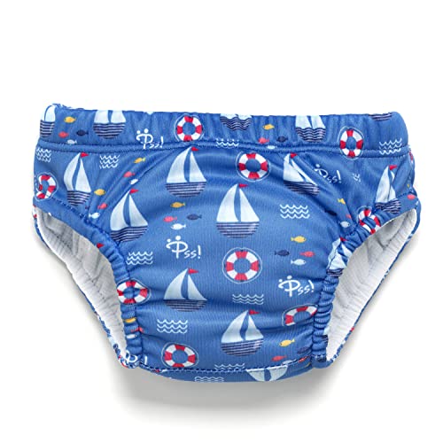 Pss! - Pannolino Per Bambini Per L'Acqua - Modello Sailboat - Per Bambini Da 3 A 8 Kg - Taglia M - Unisex - Design Multicolore -Assorbente E Riutilizz