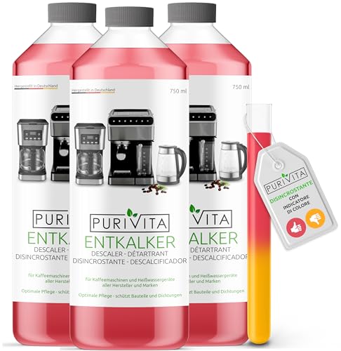 Purivita - Decalcificante Macchinetta Caffè 750 Ml, Anticalcare, 3 Bottiglie
