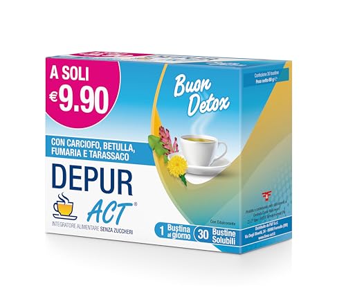 Depur Act, Bevanda Solubile Senza Zucchero A Base Di Estratti Di Carciofo, Betulla, Fumaria E Tarassaco Al Gusto Pesca - Confezione Da 30 Bustine