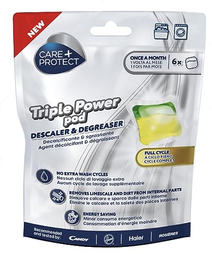 Care + Protect Triple Power Capsule Anticalcare E Sgrassanti Per Lavatrice/Lavastoviglie, Prodotto Igienizzante A Ciclo Pieno, Detergente, Anticalcare