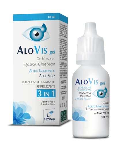 Alovisgel Collirio Gocce Gel 3 In 1 - Lubrificante, Idratante, Rinfrescante Per Occhi Secchi. Con Acido Ialuronico Ed Aloe Vera Gel - 10 Ml