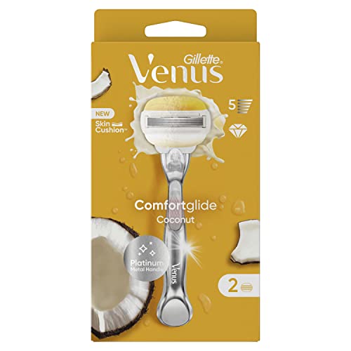 Gillette Venus Comfortglide Cocco Plus Olaz, Rasoio Donna,1 Manico E 2 Lamette Di Ricambio (Da 5 Lame), Per Una Rasatura Liscia E Profonda,Tecnologia