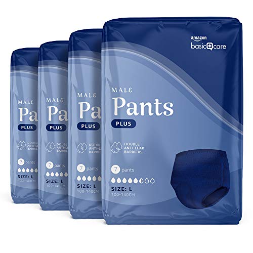 Amazon Basic Care Slip Assorbenti Plus L Per Uomo – 28 Unità, 4 Confezioni Da 7, Blu