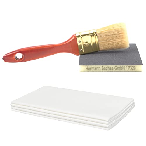 Hermann Sachse - Tappetino Abrasivo K 320 Per Legno Con Olio Per Legno, Pennello, Guanti Monouso