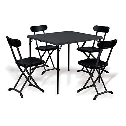 Biacchi Set Tavolo + 4 Sedie In Acciaio Pieghevole Antracite Salvaspazio Esterno Horeca