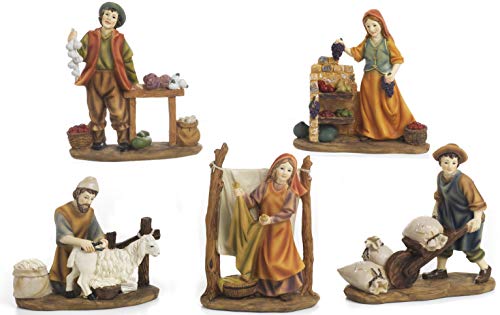 Paben Set 5 Statuine Personaggi Mestieranti Per Presepe Cm. 15
