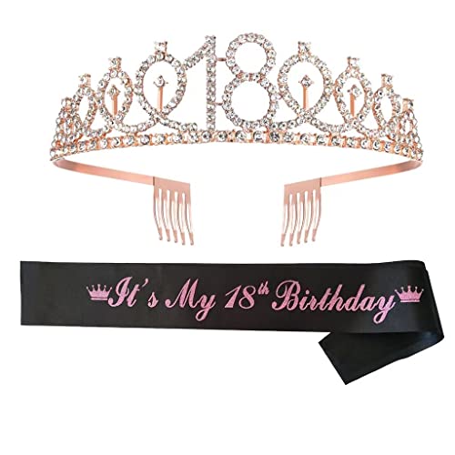 18 Anni Compleanno Crown Strass Corona Diadema Fascia Per Corona Di Compleanno Oro Rosa Cristallo Corona Per Regali Di Compleanno Feste Di Compleanno