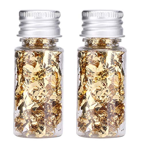2 Bottiglie Fiocchi Di Foglia D'Oro, Pellicola Dorata Per Fai Da Te Fiocchi Di Lamina Oro Fiocchi Di Lamina In Metallo Dorata Per Doratura, Arti Pitto