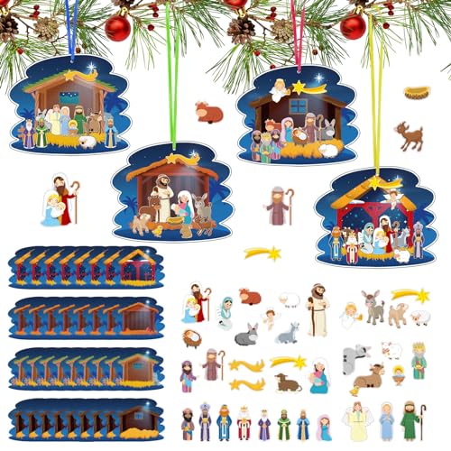 Moncap 32Pz Presepe Kit Natale Nativitá Foglio Artigianale Per Bambini Natale Gesù Natività Con Adesivi Della Natività-Per Bambini Artigianato Nataliz
