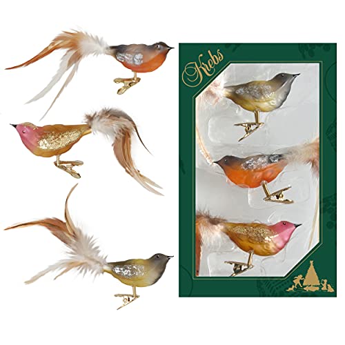 Krebs Glas Lauscha - Decorazione Natalizia/Decorazione Per Albero Di Natale In Vetro – Uccelli Su Clip – Colore: Trasparente Naturale – 3 Pezzi – Dime