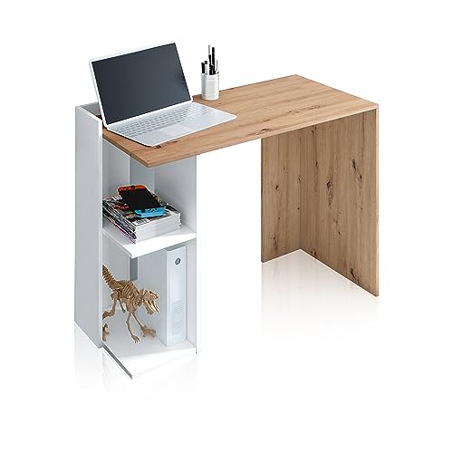 Habitdesign Scrivania, Legno Di Ingegneria, Rovere Nodi E Bianco Artik, Mediano