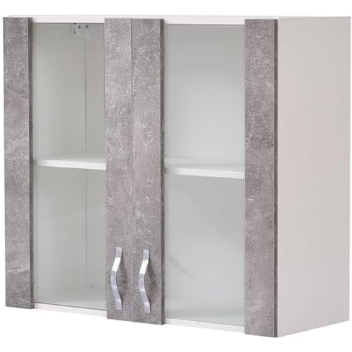 Shally Dogan Credenza, Pensile Da Cucina Con Vetro, Armadio Sospeso Da Parete Vetrato In Legno Due Ante 1 Ripiano 2 Scomparti, Spazioso, Resistente, G