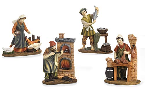 Paben Set 4 Statuine Personaggi Mestieranti Presepe In Resina Cm. 11
