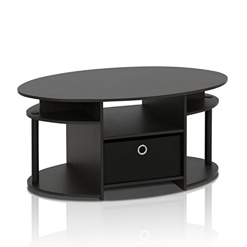 Furinno Tavolino Ovale Con Cestino, Noce, Walnut, Basso