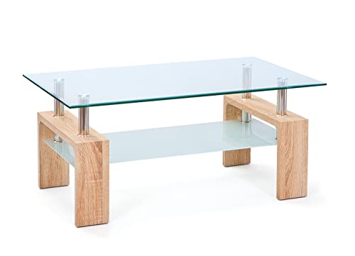Links - London A2 - Tavolino. Dim: 100X60X45 H Cm. Col: Rovere. Mat: Mdf, Vetro.