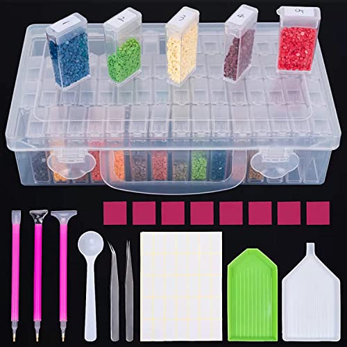 Donql Diamond Painting Kit Completo,64Slots Kit Diamond Painting Accessori,Strumenti Di Pittura Diamante 5D Scatola Pinzette Argilla Vassoio Di Plasti