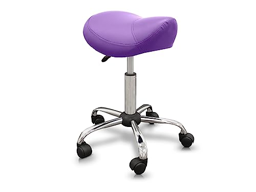Quirumed Sgabello Tipo Pony, Ergonomico, Con Base In Acciaio, Colore Viola, Rivestimento In Similpelle, Altezza Regolabile, Sedile Imbottito, Ruote Pi