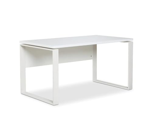 Composad | Scrivania Della Linea Disegno Con Gambe In Metallo, Scrivania Pc Moderna, (Lxaxp) 140X74,50X80 Cm, Colore Bianco Laccato, Per Ufficio, Stud