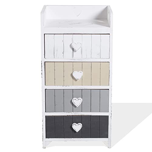 Rebecca Mobili Comodino In Legno 4 Cassetti, Mobile Cassettiera, Bianco Beige Grigio, Shabby Chic Vintage, Camera Ingresso - Misure: 72 X 35 X 27,5 Cm