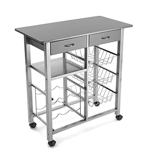 Versa Leicester Carrello Cucina E Portabottiglie Con Ruote E Cassetti, Mobile Cucina, Misure (A X L X L) 82 X 40 X 76 Cm, Legno E Metallo, Colore Grig