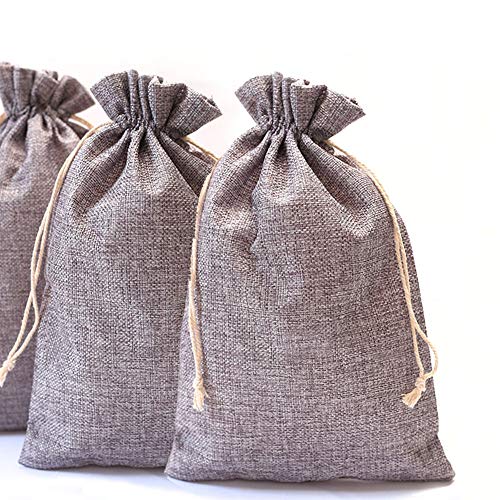 Dahi 12 Pz Sacchetti Di Iuta 20X30 Cm, Sacchettini Regalo Di Lino Con Coulisse, Per Matrimoni Feste Calendario Avvento (Grigio)