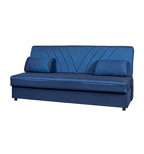 Divano Letto 3 Posti In Tessuto Con Cassettone Contenitore, 184X80X86 (Blu)