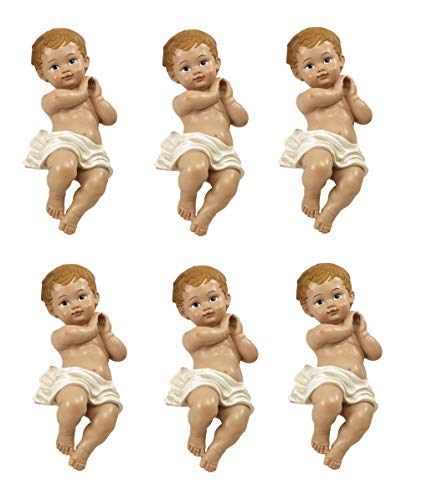 Paben Articoli Religiosi 6 Pezzi Bambinello Gesù Bambino Betlemme In Resina Cm. 6,5