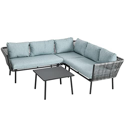 Outsunny Set Da Giardino 4 Pezzi In Rattan E Alluminio Con Tavolino Da Caffè 60X60X40 Cm, 2 Divani Ad Angolo 120X71X65 Cm E Poltroncina 71X71X65 Cm, N
