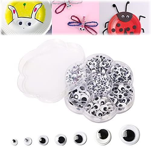 Amindz 800 Pezzi Occhi Autoadesivio Finti,Nero Bianca Occhi Per Bambole Adesivi,Occhietti Adesivi Di Plastica,4Mm-12Mm,Rotondo Wiggle Occhietti Per Ba