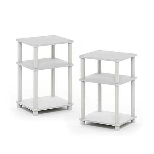 Furinno Just Tavolino Basso, Legno Ingegnerizzato, Rovere Bianco/Acciaio Inossidabile, Confezione Da 2